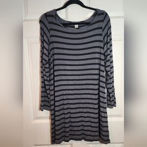 Yala Stretchy Gray And Black Long Sleeve Viscose Dress Large